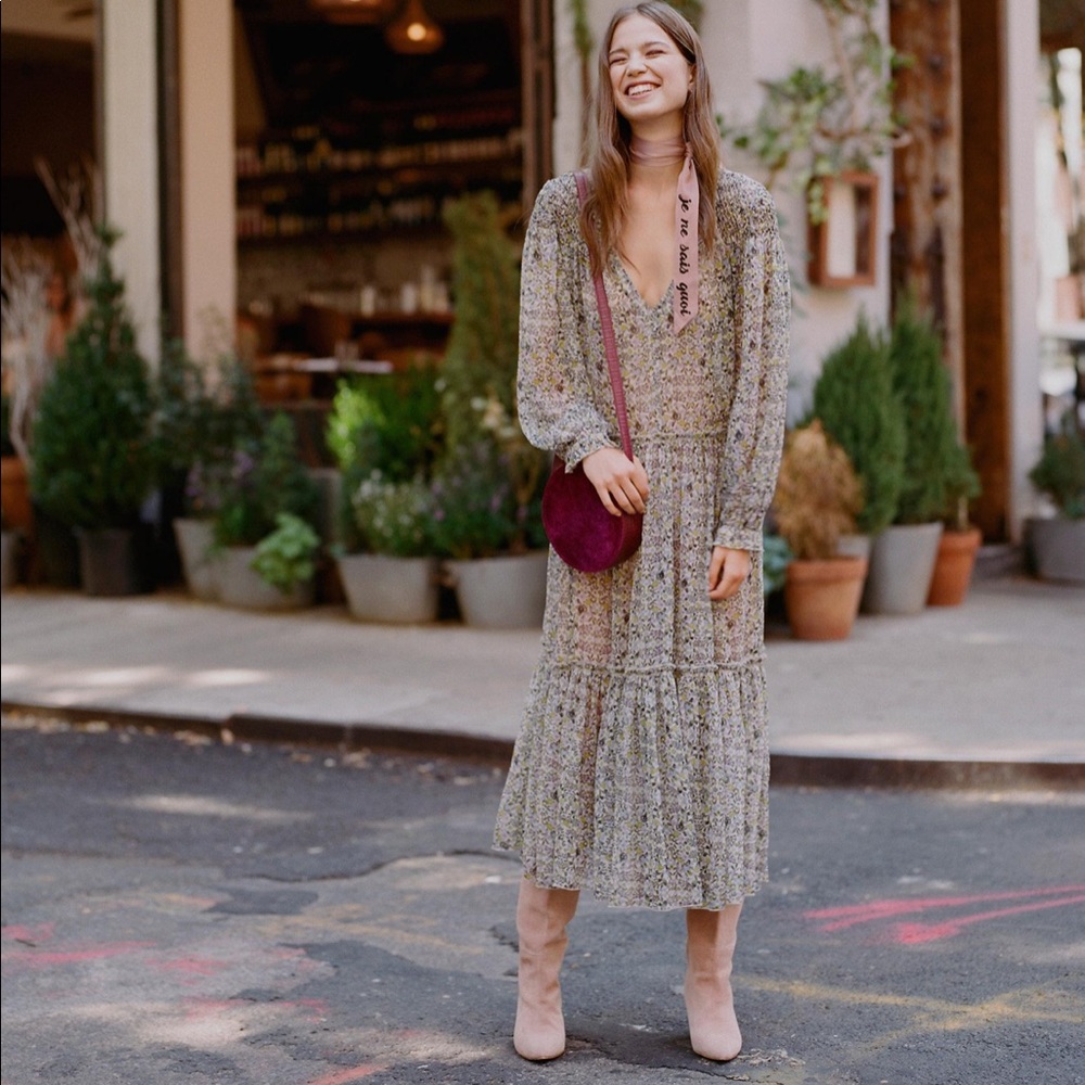 Free People Smocked Shoulder Midi Dress NWOT